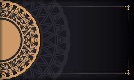 Black banner with ornaments and place for your logo. Printable design background template with abstract patterns.のイラスト素材