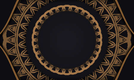 Black vector banner with ornaments and place for your text and logo. Printable design background template with abstract patterns.のイラスト素材