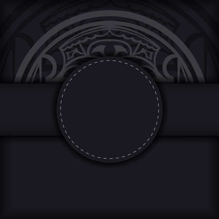 Black banner with polynesia ornaments and place for your logo. Template for print design background with luxurious patterns.のイラスト素材