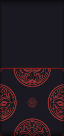 Vector design postcard BLACK colors with mask Maori patterns. Vector invitation card with place for your text and ornament.のイラスト素材