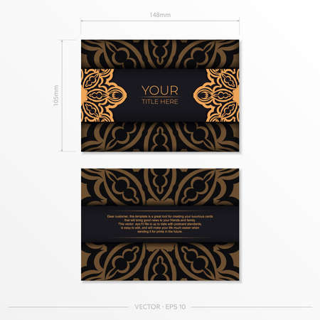 Stylish vector design of postcard in Black color with vintage ornament. Stylish invitation card with Greek patterns.のイラスト素材