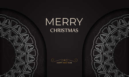 Banner Template Happy New Year and Merry Christmas in black color with white pattern.のイラスト素材