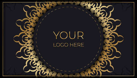 Black color brochure template with gold mandala ornamentのイラスト素材