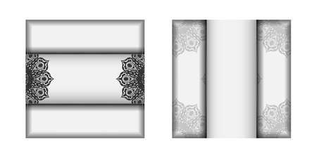 For you Ready to print postcard design in white with black mandala patterns. Invitation card template with place for your text and ornament.のイラスト素材