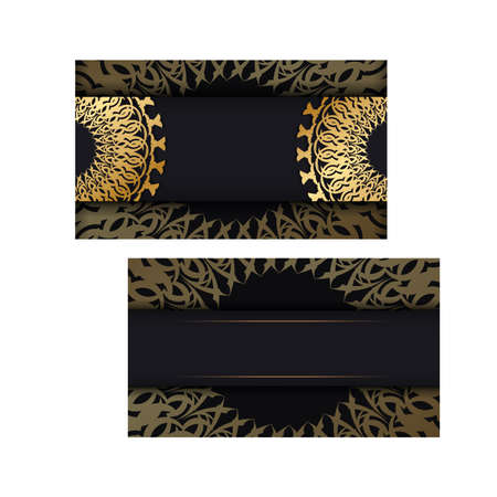 Greeting card template in black color with golden greek ornamentのイラスト素材