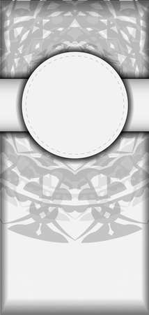 Preparing an invitation with a place for your text and Greek ornament. Vector Template for print design postcard White colors with black mandala ornament.のイラスト素材