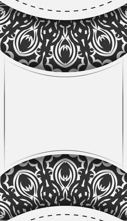 Template for print design postcards in white color with black mandala patterns. Preparing an invitation with a place for your text and ornaments.のイラスト素材