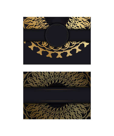 Template Greeting Brochure black color with golden abstract patternのイラスト素材