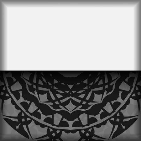 Vector design postcard White colors with black mandala patterns. Invitation card design with space for your text and Greek ornaments.のイラスト素材