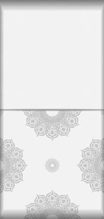 Vector invitation card with place for your text and patterns. Print-ready postcard design in white with black mandala patterns.のイラスト素材