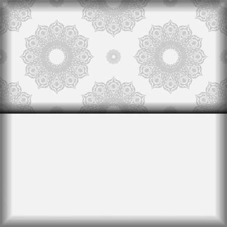 Vector Template for print design postcard white color with black mandala patterns. Preparing an invitation with a place for your text and ornaments.のイラスト素材