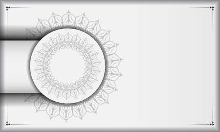 White banner with mandala ornaments and place under your text. Print-ready design background with vintage patterns.のイラスト素材