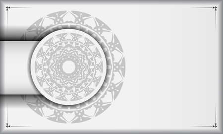 White postcard with black mandala with vintage ornaments and place for your text and logo. Print-ready design background with Greek ornaments.のイラスト素材