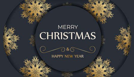 Brochure merry christmas dark blue with vintage gold patternのイラスト素材