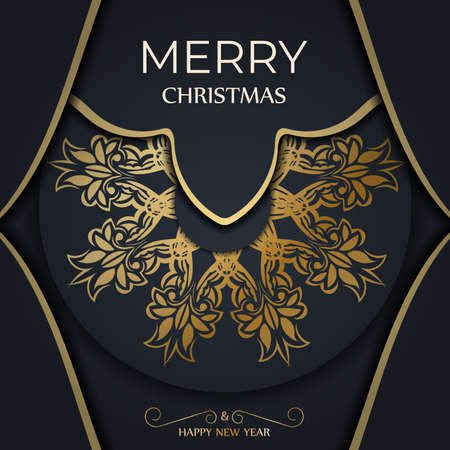 Dark blue happy new year brochure with luxury gold ornamentsのイラスト素材