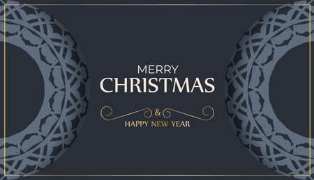 Festive Brochure Merry Christmas and Happy New Year in dark blue with winter blue patternのイラスト素材