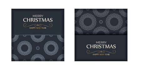 Holiday Flyer Merry Christmas and Happy New Year in dark blue color with abstract blue patternのイラスト素材