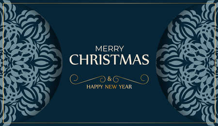 Merry christmas flyer in dark blue color with vintage blue ornamentのイラスト素材