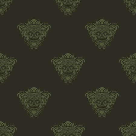 Traditional Balinese mask of the terrible mythical defender seamless pattern for postcards or textilesのイラスト素材