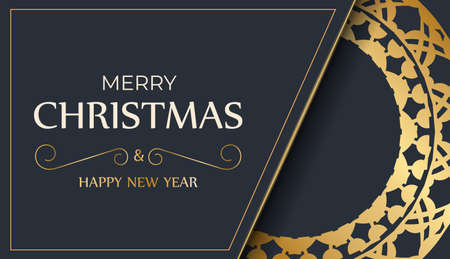 Festive flyer merry christmas dark blue color with abstract gold ornamentのイラスト素材