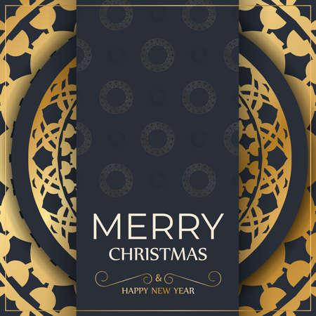 Festive flyer merry christmas dark blue color with vintage gold ornamentのイラスト素材