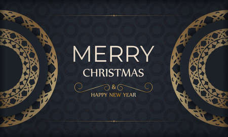 Postcard template Happy New Year in dark blue color with luxurious gold ornamentsのイラスト素材