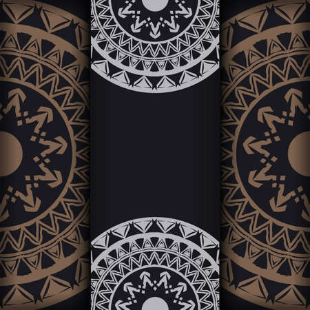Postcard template in black color with brown luxury patternのイラスト素材