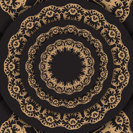 The postcard is in black color with a luxurious brown pattern, ready for printing.のイラスト素材