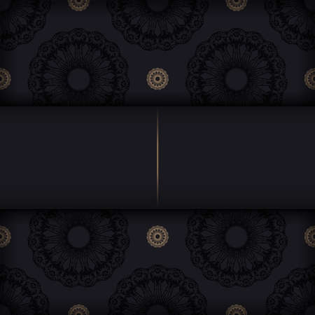 The postcard is in black color with a luxurious brown pattern, ready for printing.のイラスト素材