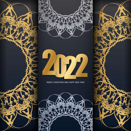 2022 merry christmas black color flyer with vintage gold ornamentのイラスト素材