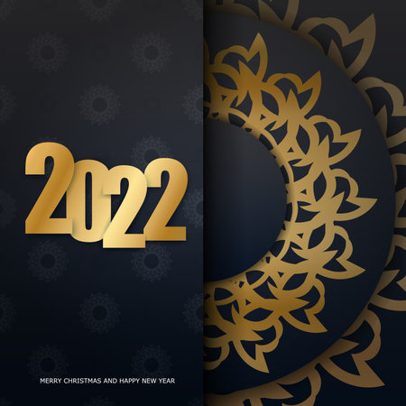 Brochure template 2022 Merry christmas and Happy new year black color with abstract golden patternのイラスト素材