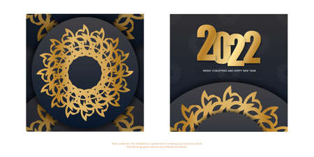 Brochure template 2022 Merry christmas and Happy new year black color with winter gold patternのイラスト素材