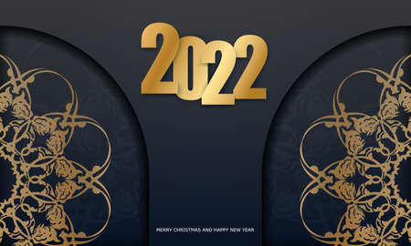 Postcard Template 2022 Merry Christmas Black with Abstract Gold Patternのイラスト素材