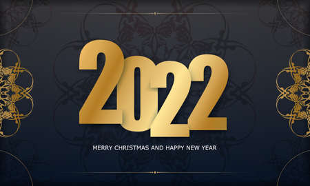 Postcard template 2022 Merry christmas black with luxury gold ornaments