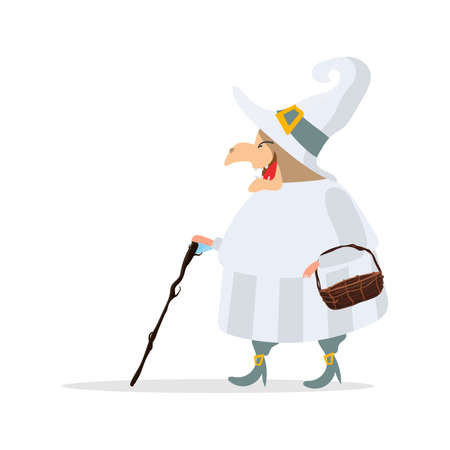Witch in a white robe. Witch in a white hat. Good for a Halloween-themed dihain. Isolated. Vector.のイラスト素材