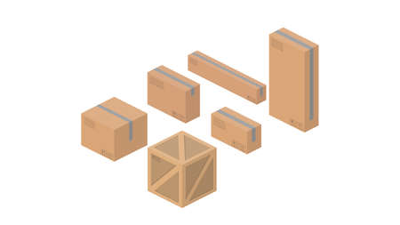 Set of isometric cardboard boxes. Good for design on the topic of delivery and freight. Isolated. Vector.のイラスト素材