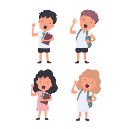 Large Set of Happy Schoolchildren. The teenagers are happy. Suitable for school or vacation design. Isolated. Vector.のイラスト素材