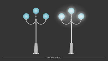 A set of Metallic lanterns that shine. Lamp post with realistic light. Vector.のイラスト素材