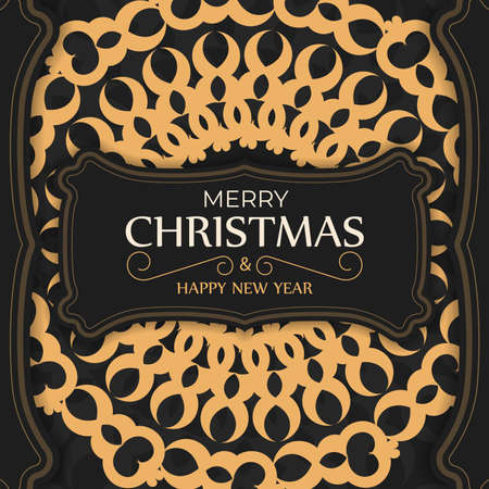 Merry christmas and happy new year black color flyer with winter orange patternのイラスト素材