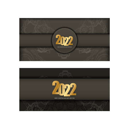 2022 Merry Christmas and Happy New Year Brown Color Flyer with Vintage Light Ornamentのイラスト素材