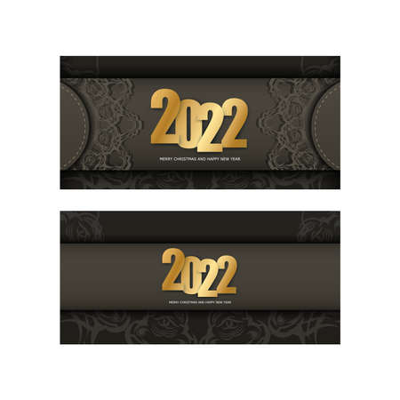 2022 Merry Christmas and Happy New Year Brown Color Flyer with Winter Light Ornamentのイラスト素材