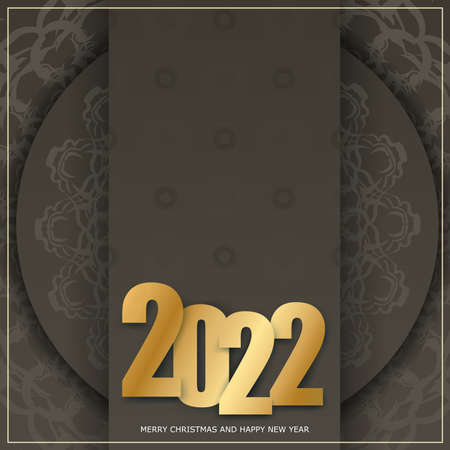 2022 Holiday Card Merry Christmas Brown Color with Vintage Light Ornamentのイラスト素材