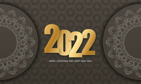 Postcard Template 2022 Merry Christmas And Happy New Year Brown Color With Winter Light Pattern