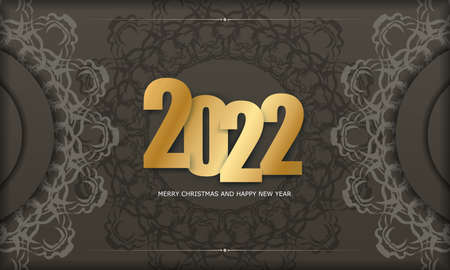 Postcard Template 2022 Merry Christmas Brown with Vintage Light Ornament