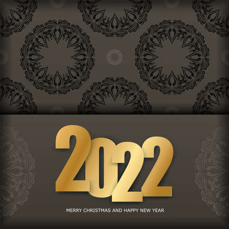 Greeting Flyer Template 2022 Happy New Year Brown Color with Winter Light Ornament