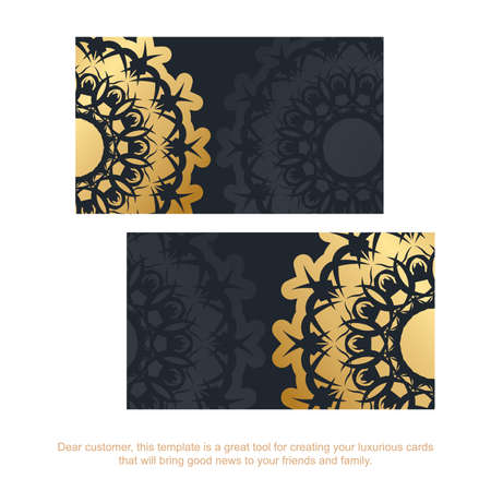 Black business card with vintage gold pattern for your business.のイラスト素材