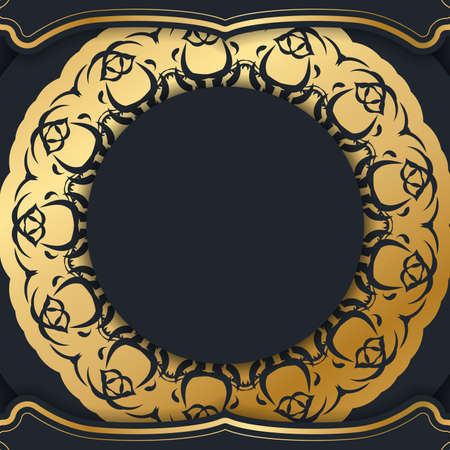 Template Postcard in black with an old gold pattern is ready for printing.のイラスト素材