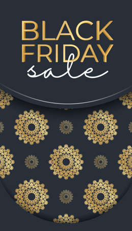 Banner for black friday dark blue with a round golden ornamentのイラスト素材