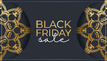 Poster for black friday dark blue with a luxurious gold patternのイラスト素材