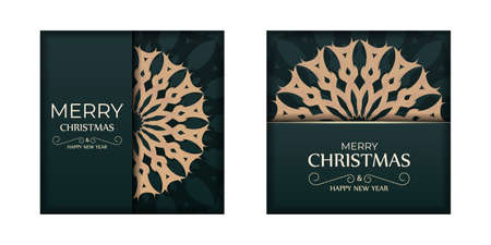 Brochure merry christmas dark green with winter yellow patternのイラスト素材